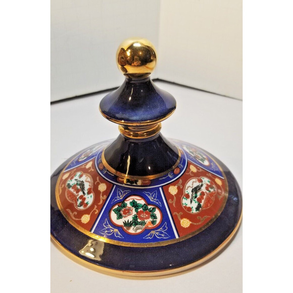 Vintage Fiorentine Italy Cobalt Blue Porcelain Covered Footed Trinket/Candy Bowl - Picture 4 of 9